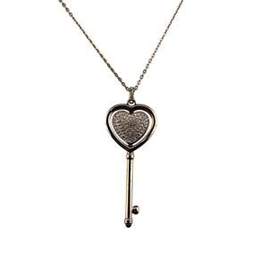 Swarovski Rose Gold Tone Crystal Heart Skeleton Key Necklace 31" Reversible